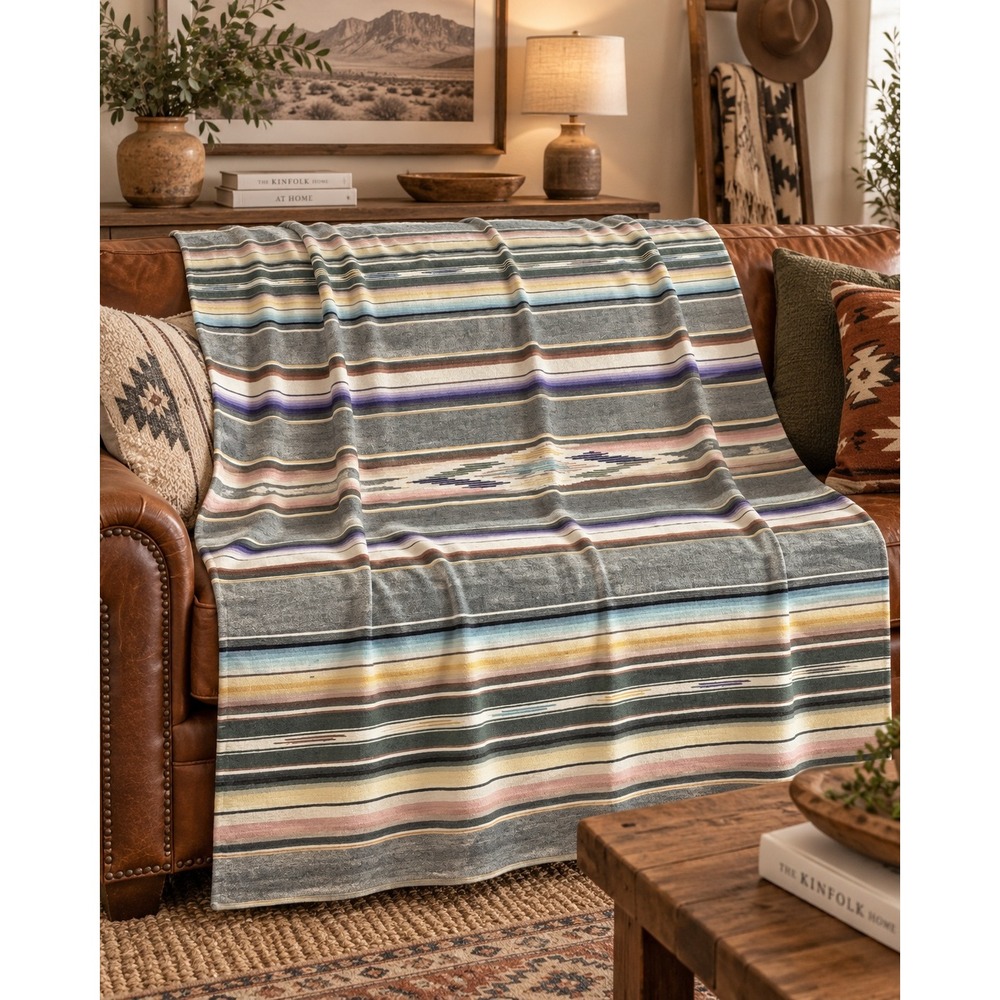 Vintage Style Southwestern Blanket 60x84 Striped Serape Boho Western Throw FLAW